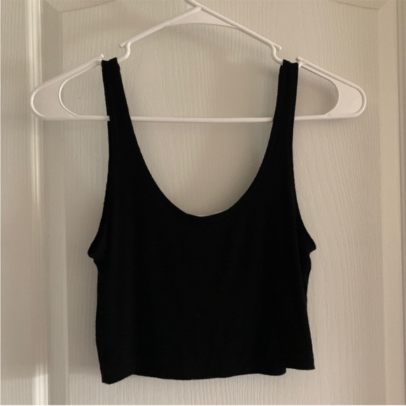 Women’s S/M JOAH BROWN Black Ribbed Notched V-Neck Cropped Tank Top - Picture 7 of 8